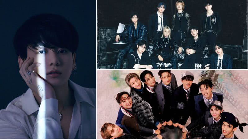 Jungkook, do BTS, Stray Kids e SEVENTEEN, alguns dos indicados ao Billboard Music Awards 2024 - Divulgação/BIGHIT Music, JYP Entertainment/Pledis Entertainment