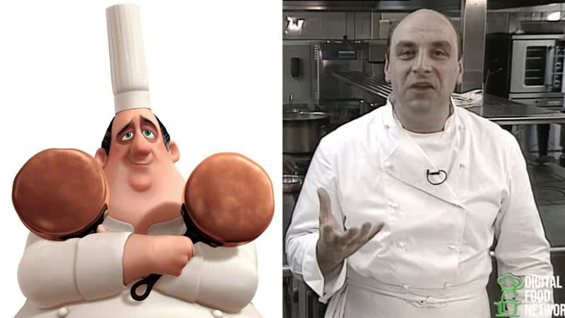 Auguste Gusteau, de Ratatouille, e o chef Bernard Loiseau - Divulgação/Pixar e Reprodução/Youtube/DIGITAL FOOD NETWORK