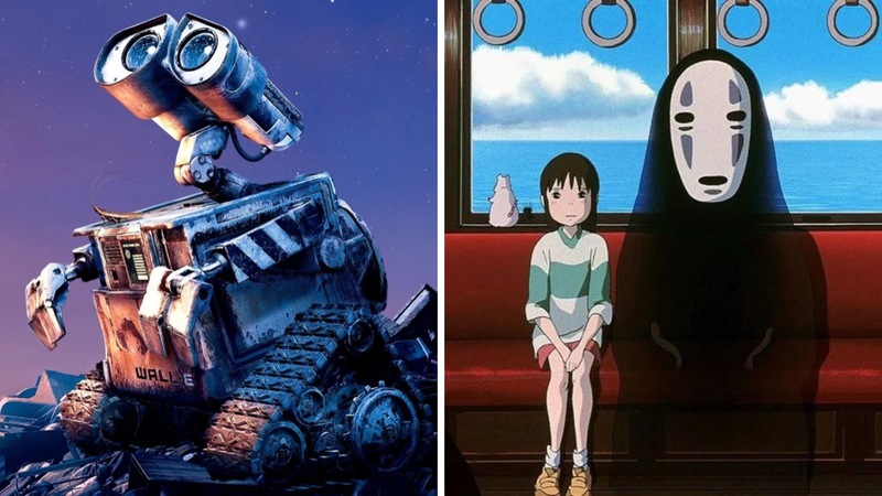 Imagem de divulgação do filme 'Wall-E' e cena de 'A Viagem de Chihiro' - Divulgação/ Pixar/ Reprodução/ Studio Ghibli