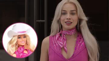 Cena do live-action 'Barbie' (2023) e imagem promocional da boneca de Margot Robbie - Reprodução/Warner Bros. e Divulgação/Mattel